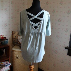 2/$10 Avon Studio 1886 Heathered Green Tunic w/ Criss-Cross Back, Small NWOT